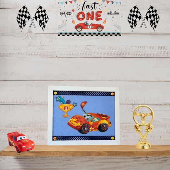 Racing car framed,Nursery racing car, boys nursery art ,orange race car, - Picture 2 of 3